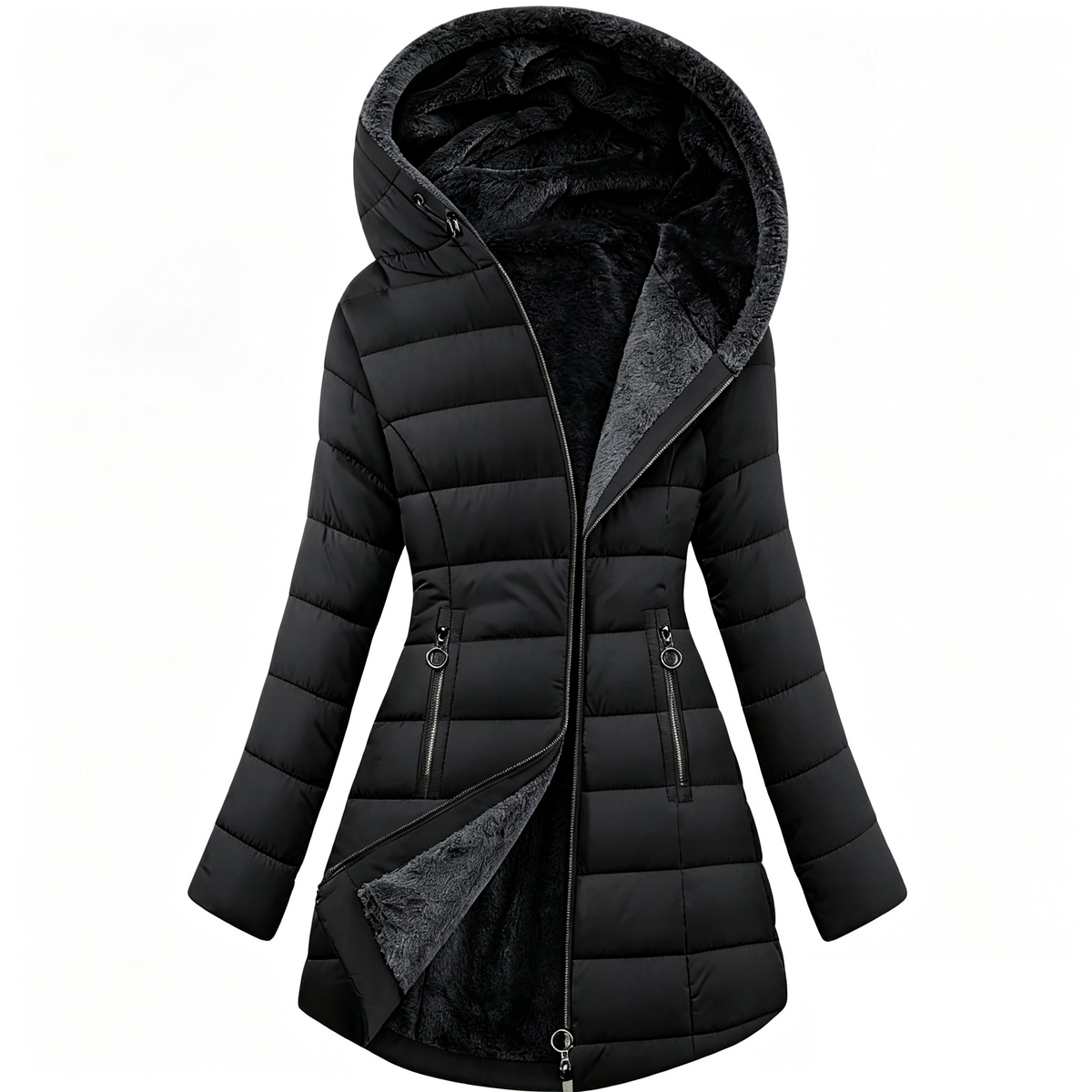Women's Long Sleeve Furry Puffer Down Jacket