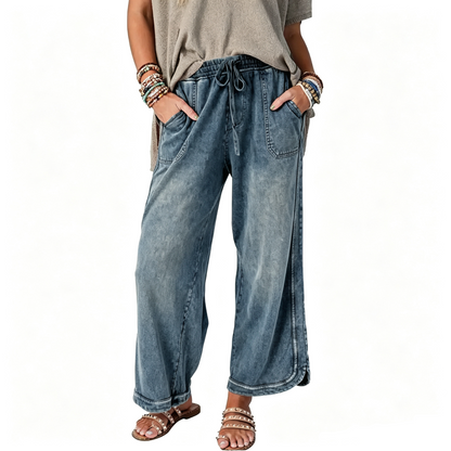 Women's High-Waist Drawstring Casual Wide-Leg Sweatpants
