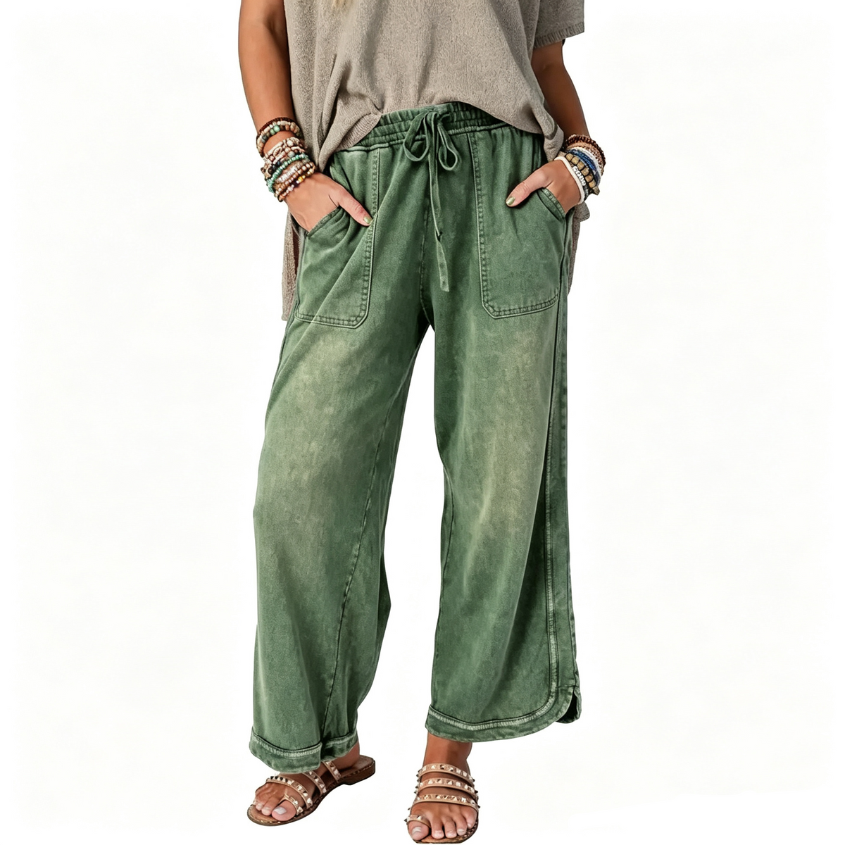 Women's High-Waist Drawstring Casual Wide-Leg Sweatpants