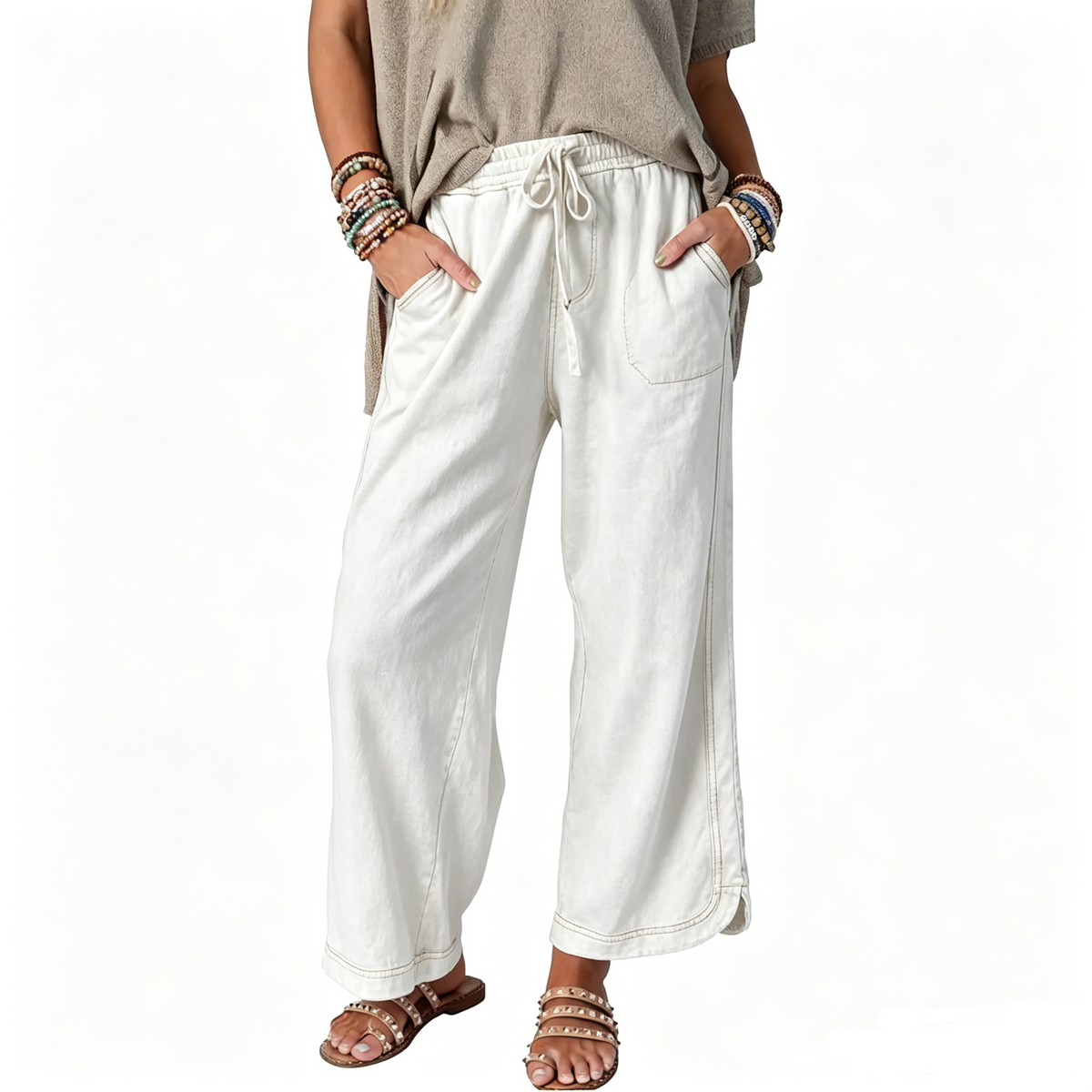 Women's High-Waist Drawstring Casual Wide-Leg Sweatpants