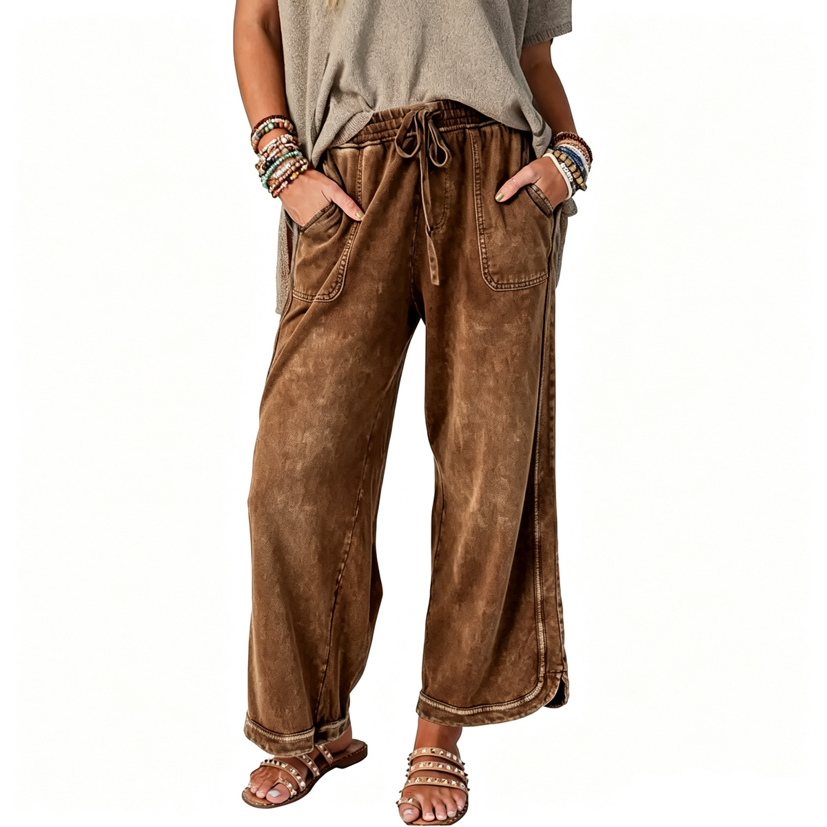 Women's High-Waist Drawstring Casual Wide-Leg Sweatpants
