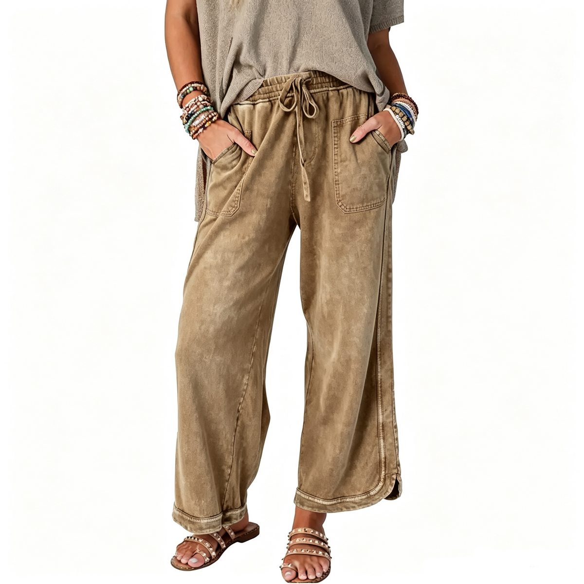 Women's High-Waist Drawstring Casual Wide-Leg Sweatpants