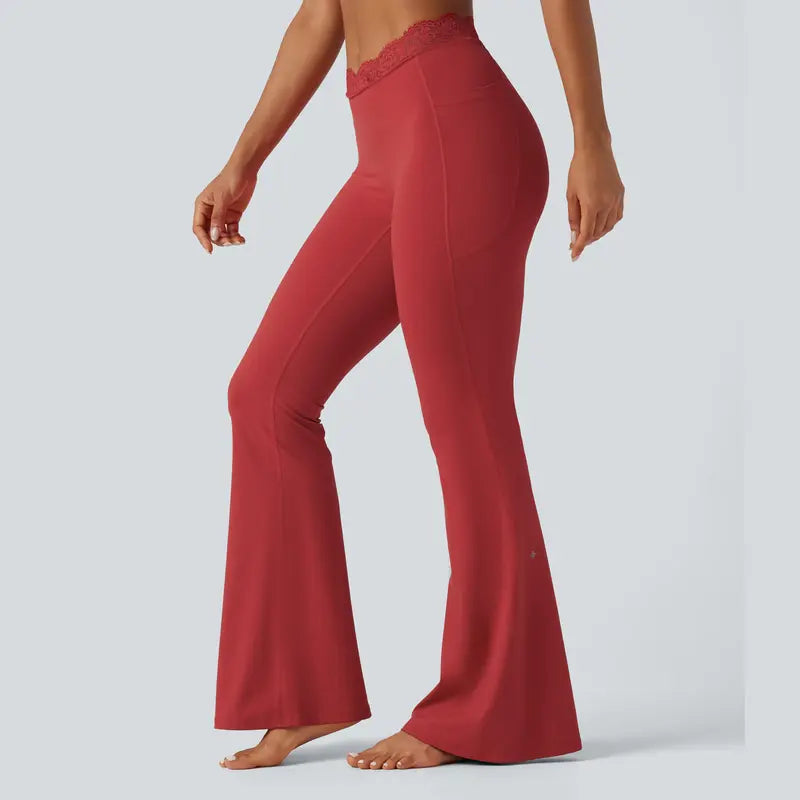 Women’s Lace Waist Flare Pants – Soft Stretch, Flattering Fit & All-Day Comfort