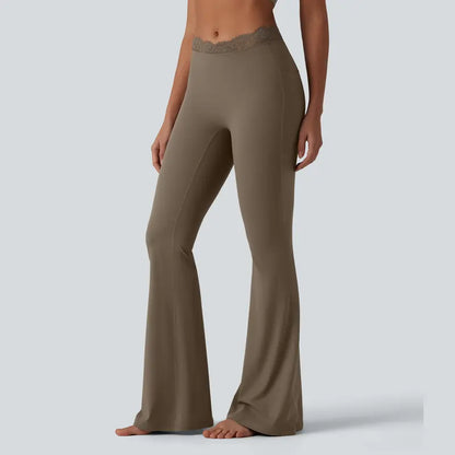 Women’s Lace Waist Flare Pants – Soft Stretch, Flattering Fit & All-Day Comfort