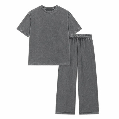 Women's Acid-Wash Vintage Cotton Two-Piece Set