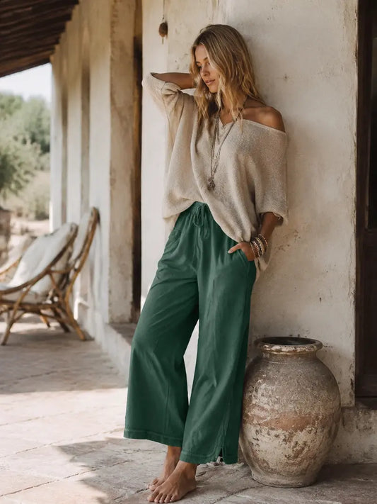 Women's High-Waist Drawstring Casual Wide-Leg Sweatpants