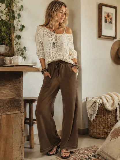 Women's High-Waist Drawstring Casual Wide-Leg Sweatpants
